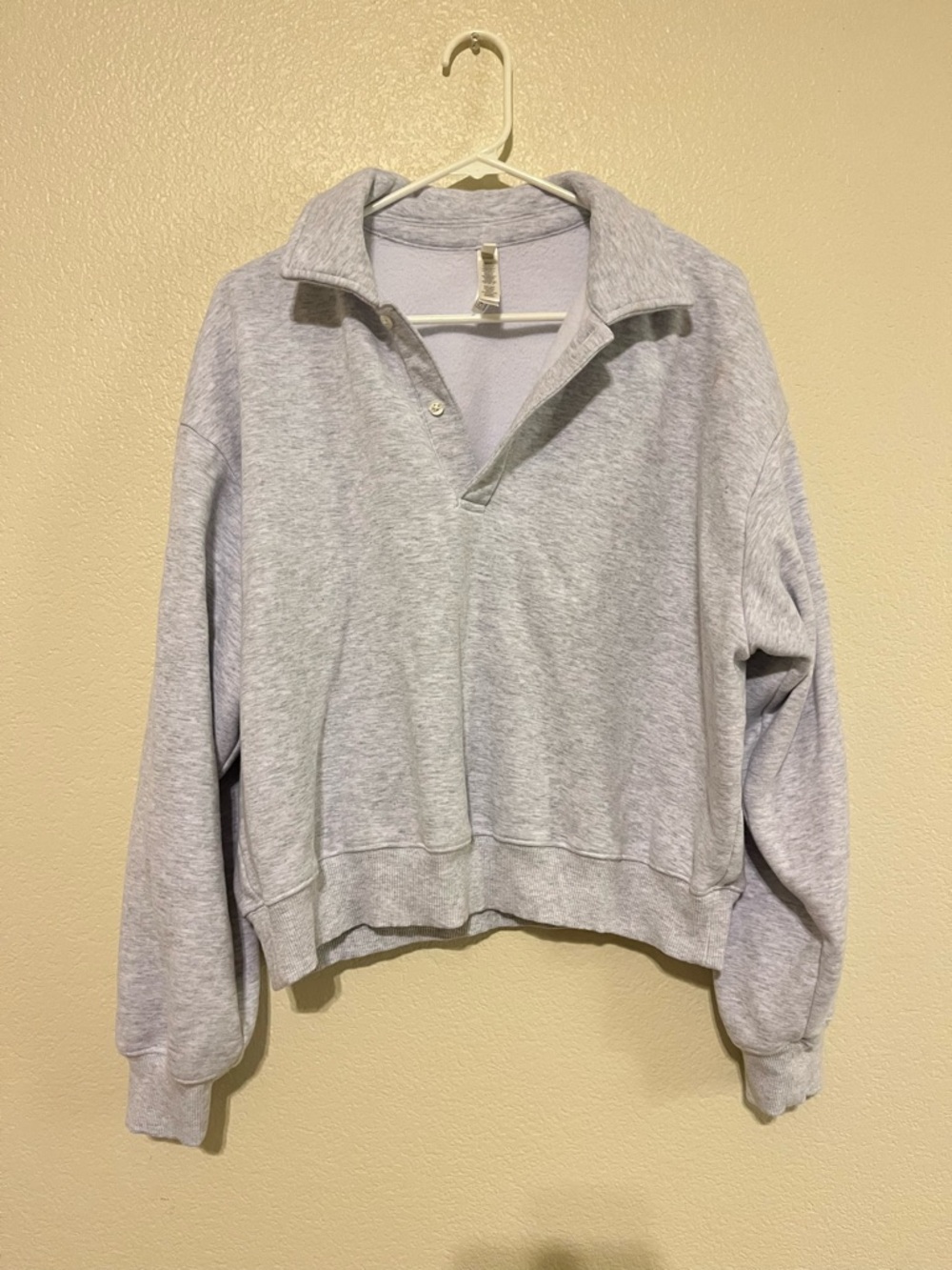 SKIMS Light Heathered Gray Cropped Polo Cozy Sweatshirt - Picture 5 of 9